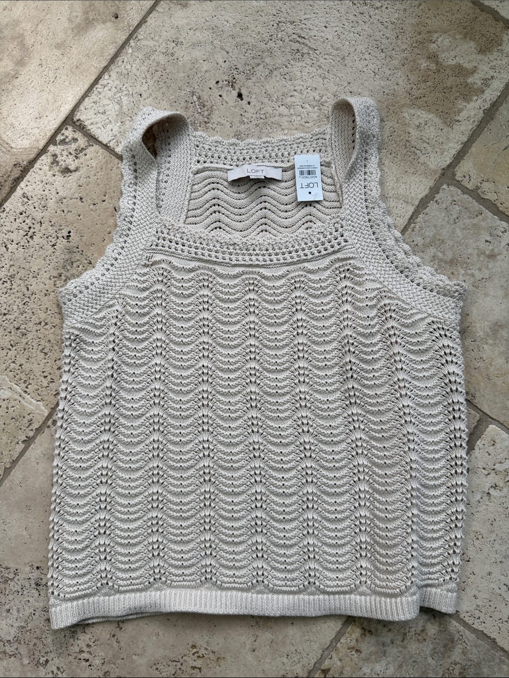 LOFT Cream Crochet Knit Tank